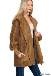 Zenana Hooded Faux Fur Jacket with Pockets OutfitFlow